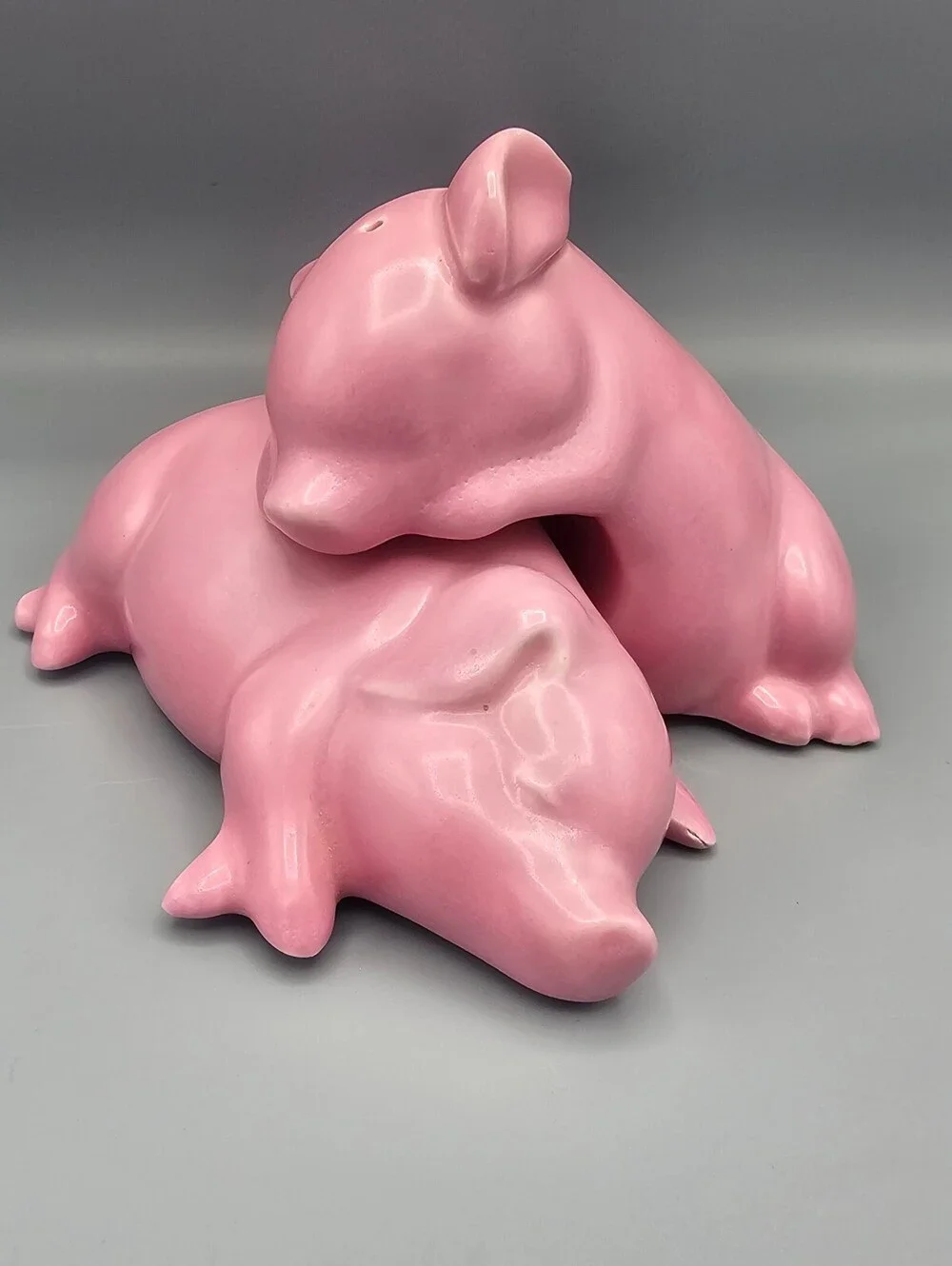 Vintage Pink Ceramic Pig Salt and Pepper Shakers Set